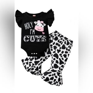 0-3 Months Baby Girl Cow Letter Print Onesie+Long Pants